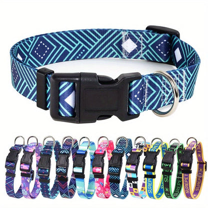 Adjustable Floral Print Dog Collar - Durable Polyester Comfort Fit for Small to Large Breeds - Peacock Blue / S