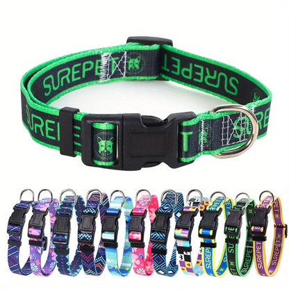 Adjustable Floral Print Dog Collar - Durable Polyester Comfort Fit for Small to Large Breeds - Dark Green / L
