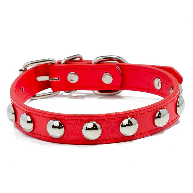 1pc Mushroom Rivet Pet Collar Stainless Steel Dog Collar with Dog Chain - 【Red】 / M