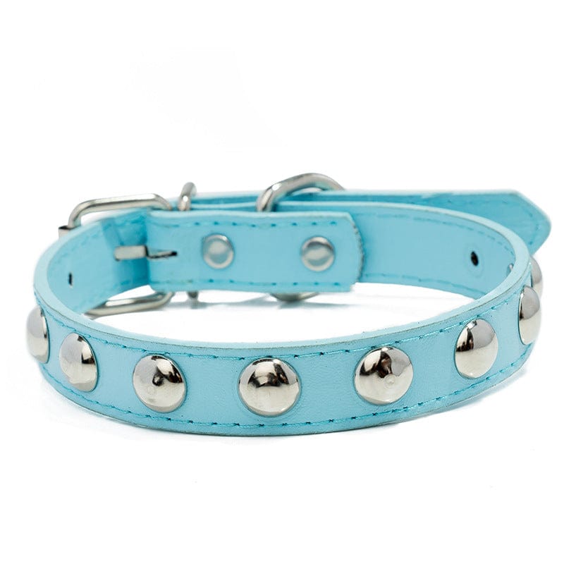 1pc Mushroom Rivet Pet Collar Stainless Steel Dog Collar with Dog Chain - Sky Blue / L