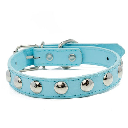 1pc Mushroom Rivet Pet Collar Stainless Steel Dog Collar with Dog Chain - Sky Blue / L