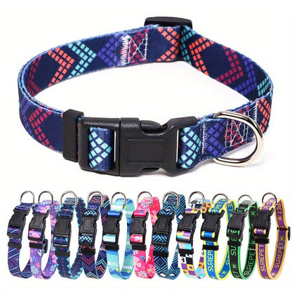 Adjustable Floral Print Dog Collar - Durable Polyester Comfort Fit for Small to Large Breeds - Navy Blue / S