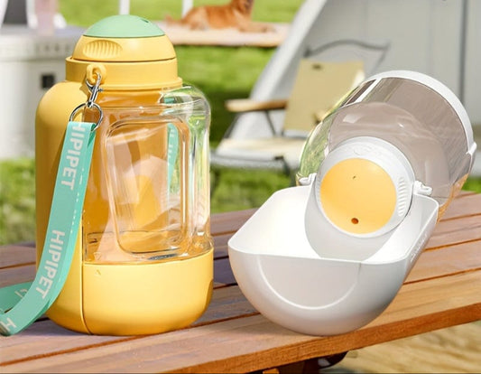 1PC Multi-Purpose Polycarbonate Dog Water Bottle with Integrated Bowl 1000ml Water & 300ml Food Capacity Retractable