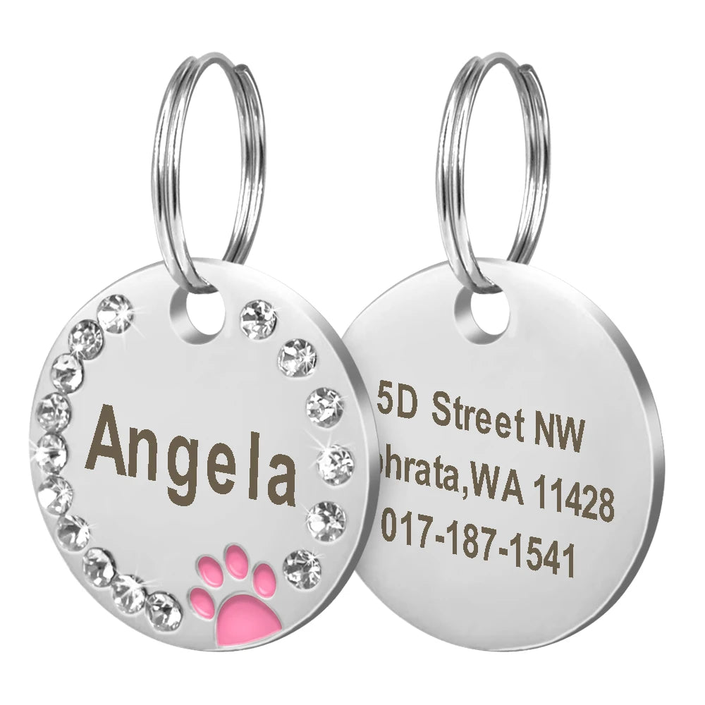 Médaille personnalisée pour chien et chat – Ronde avec strass & empreinte