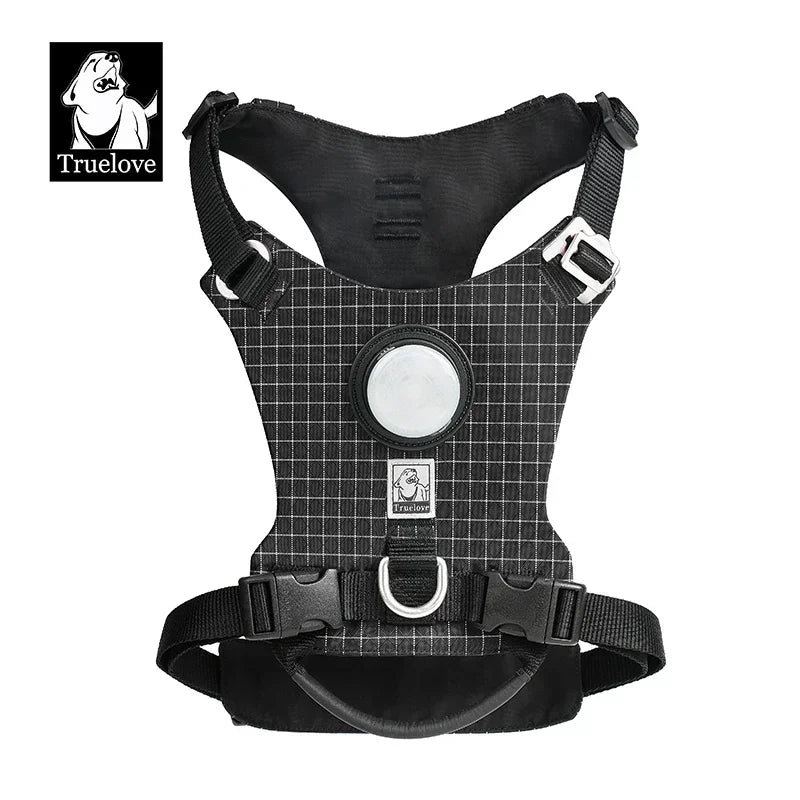 Harnais chien anti traction Truelove avec support GPS, LED rechargeable et motif à grille