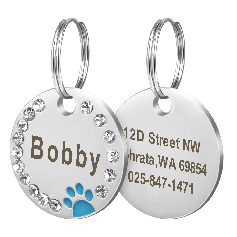 Médaille personnalisée pour chien et chat – Ronde avec strass & empreinte