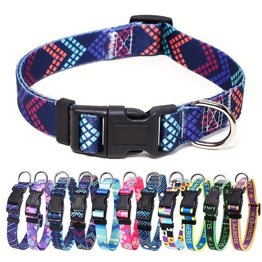 Adjustable Floral Print Dog Collar - Durable Polyester Comfort Fit for Small to Large Breeds