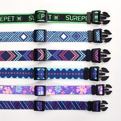 Adjustable Floral Print Dog Collar - Durable Polyester Comfort Fit for Small to Large Breeds