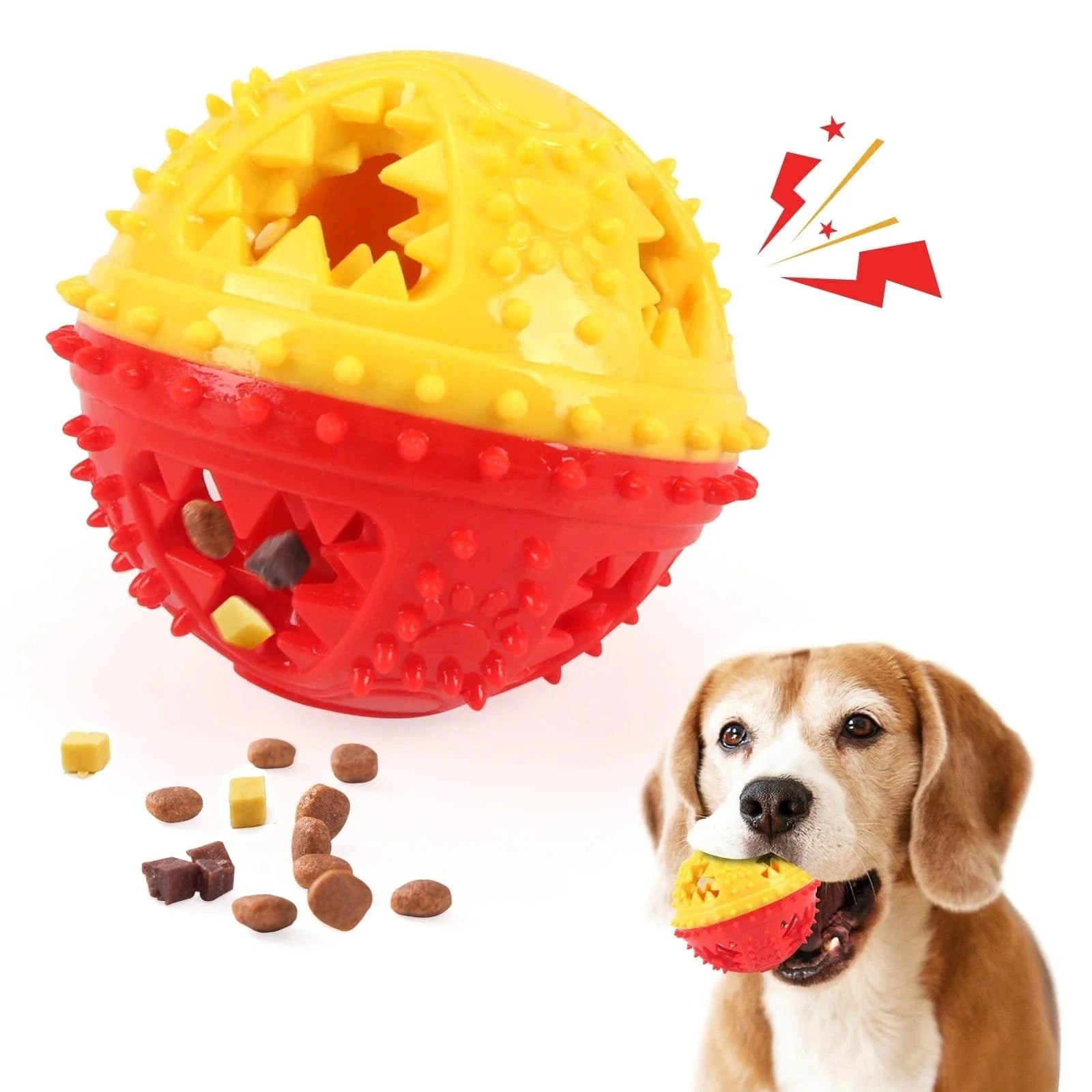 Balle Distributeur de Friandises rouge bleu, jouet à mâcher deux tons parfait pour votre chien