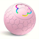 Image d’une balle rebondissante pour chien avec motif de patte rose, jouet rebondissant pour chien actif