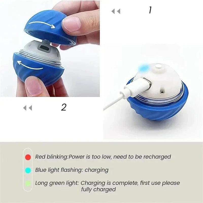 Balle rebondissante interactive résistante aux morsures, blue and white charging ball