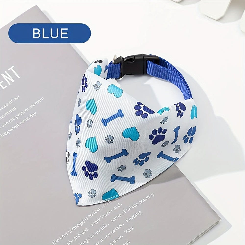 Bandana style original en polyester doux avec motif bone et patte pour chien bleu