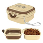 Boîte à croquettes pour chien étanche beige et marron avec bol pliable
