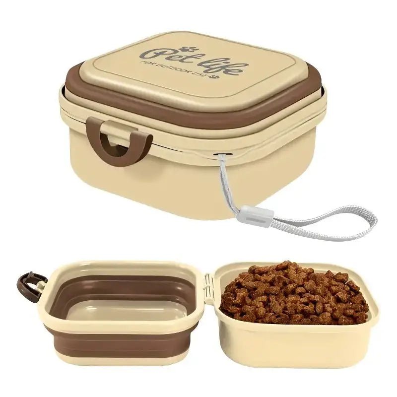 Boîte à croquettes pour chien étanche beige et marron avec bol pliable