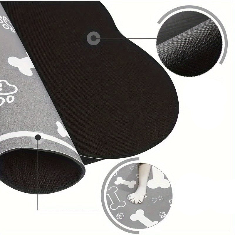 Tapis pour chien gris avec os et empreintes de pattes, accessoires pour chiens modernes