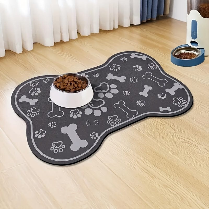 Térière pour chien en forme d’os grise avec motifs pattes et os, accessoires pour chien