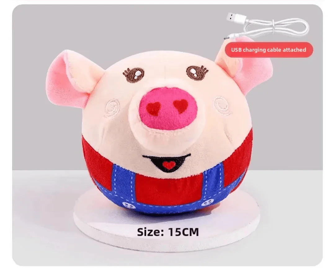 Round plush pig toy with USB cable, parfait comme jouet interactif électrique pour bébé