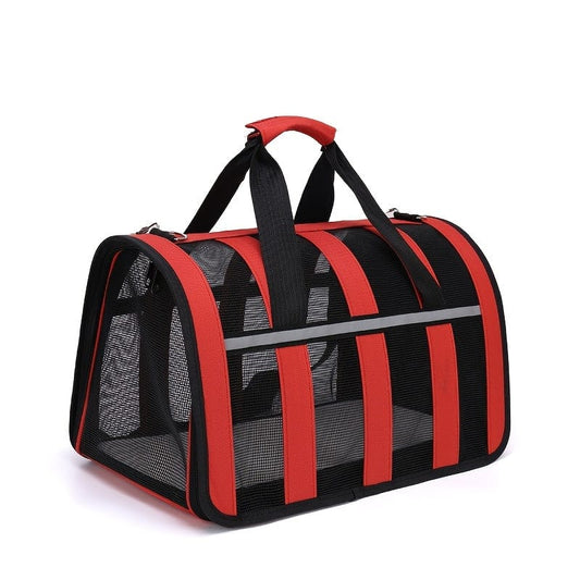Carrier rouge et noir pour petit chat ou chien, parfait pour voyager avec ton furry friend