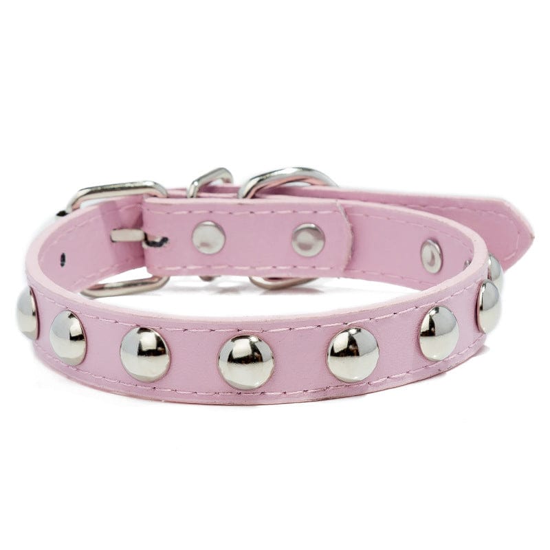 1pc Mushroom Rivet Pet Collar Stainless Steel Dog Collar with Dog Chain - Pink Red Color / XL