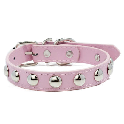1pc Mushroom Rivet Pet Collar Stainless Steel Dog Collar with Dog Chain - Pink Red Color / XL