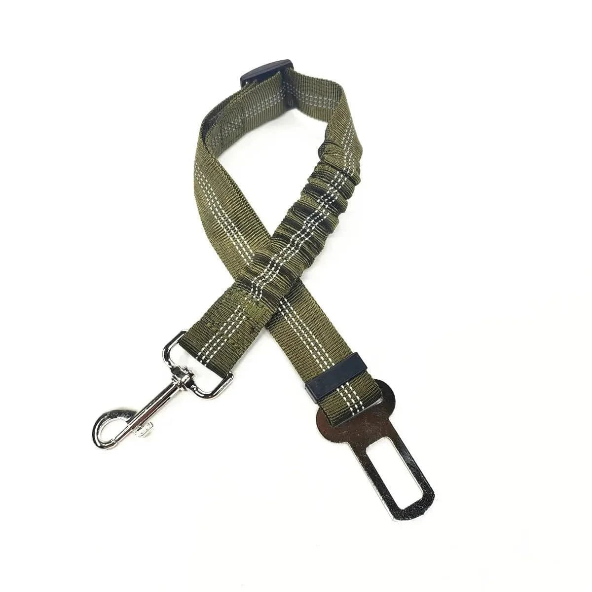 Ceinture de sécurité réglable pour chiens en vert olive, confort optimal et sécurité parfaite
