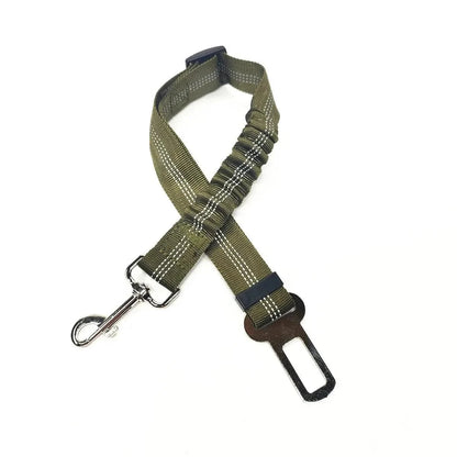 Ceinture de sécurité réglable pour chiens en vert olive, confort optimal et sécurité parfaite