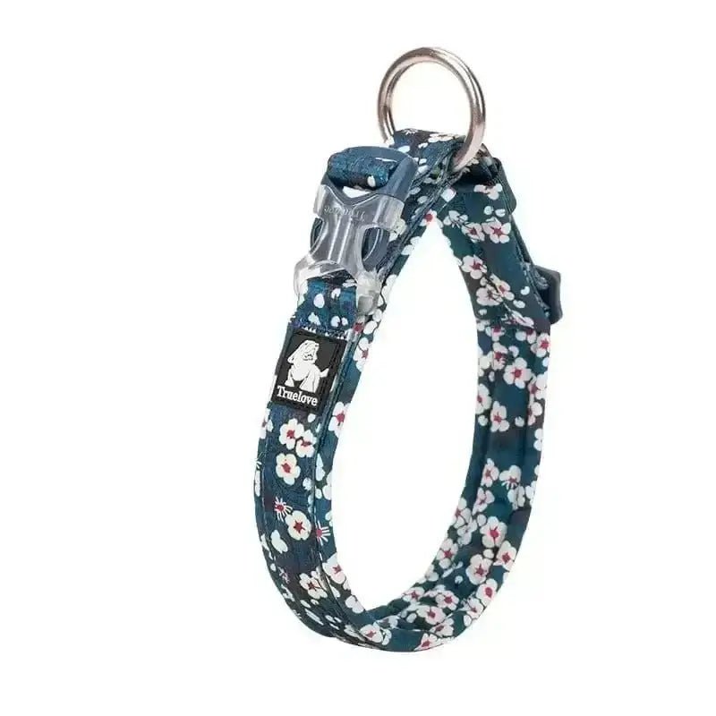 Collier pour chien Truelove motif floral léger et ajustable en coton, couleur teal