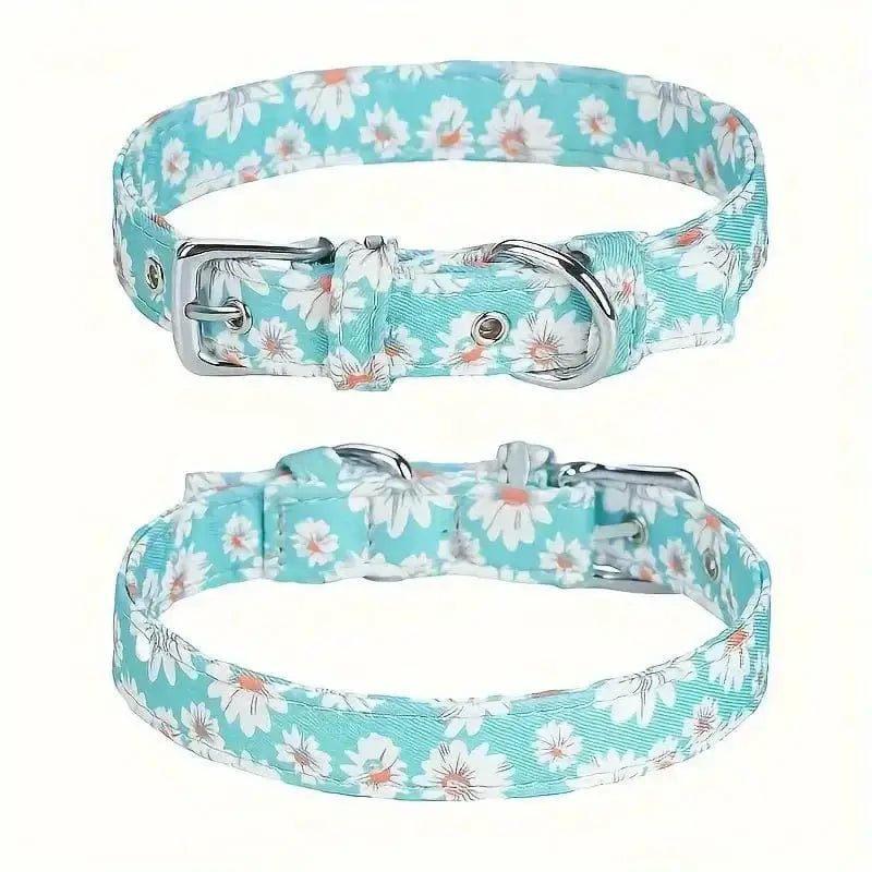 Collier fleuri ajustable pour chien avec motif floral, idéal pour chien élégant et résistant