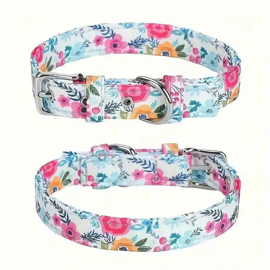Collier fleuri ajustable pour chien avec motif floral imprimé à fleurs