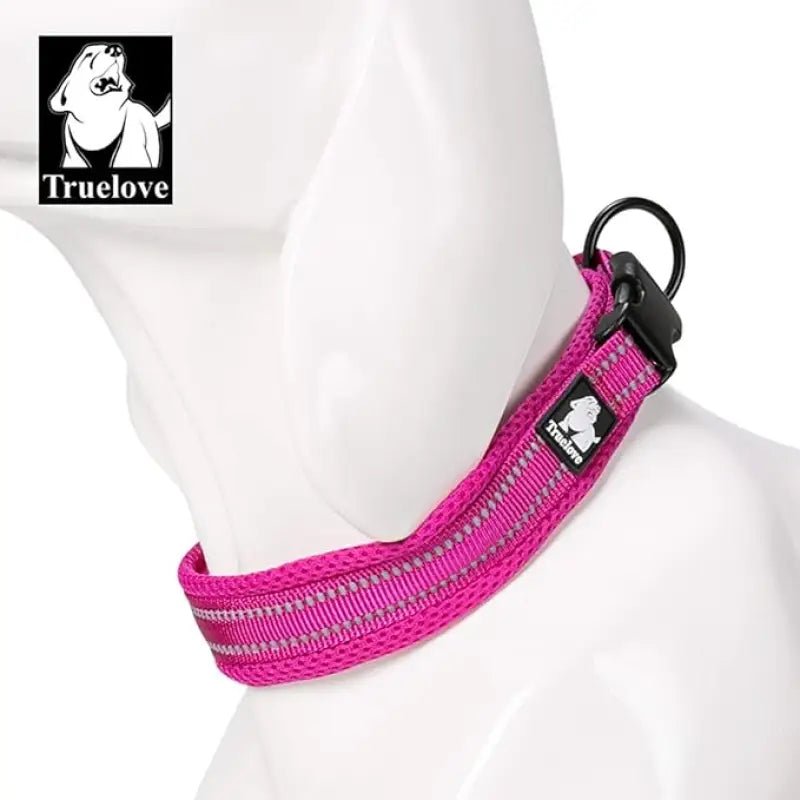 Collier chien Truelove fuchsia en nylon rembourré avec bandes réfléchissantes