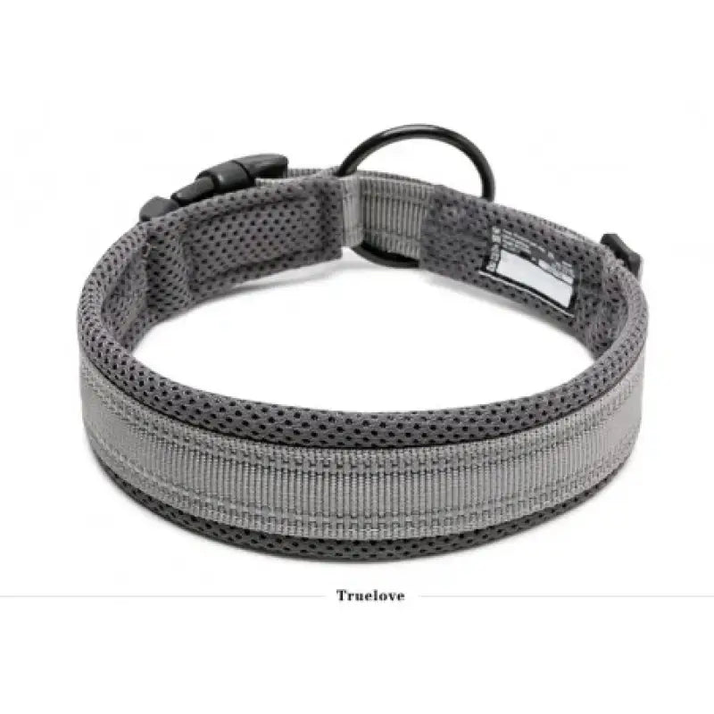 Collier pour chien gris Truelove en nylon rembourré avec bandes réfléchissantes et boucle noire