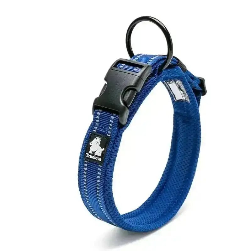 Collier chien Truelove bleu avec bandes réfléchissantes et rembourrage en nylon