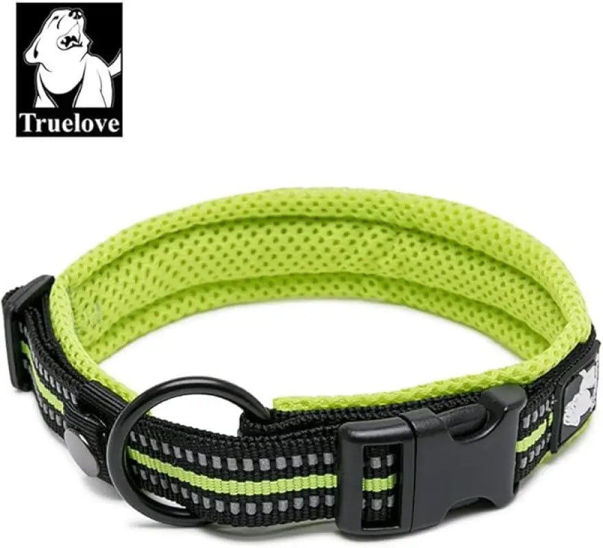 Collier chien Truelove noir et vert lime avec bandes réfléchissantes et boucle à dégagement rapide
