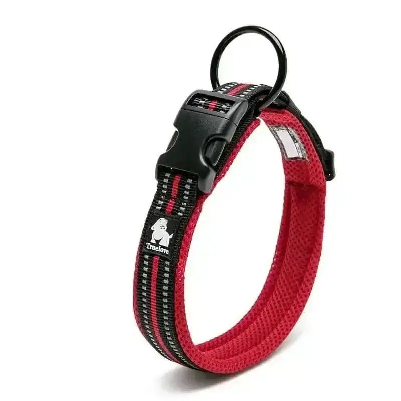 Collier chien Truelove en nylon rembourré avec bandes réfléchissantes rouges et noires