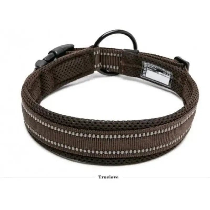 Collier chien marron Truelove en nylon rembourré avec bandes réfléchissantes et boucle rapide