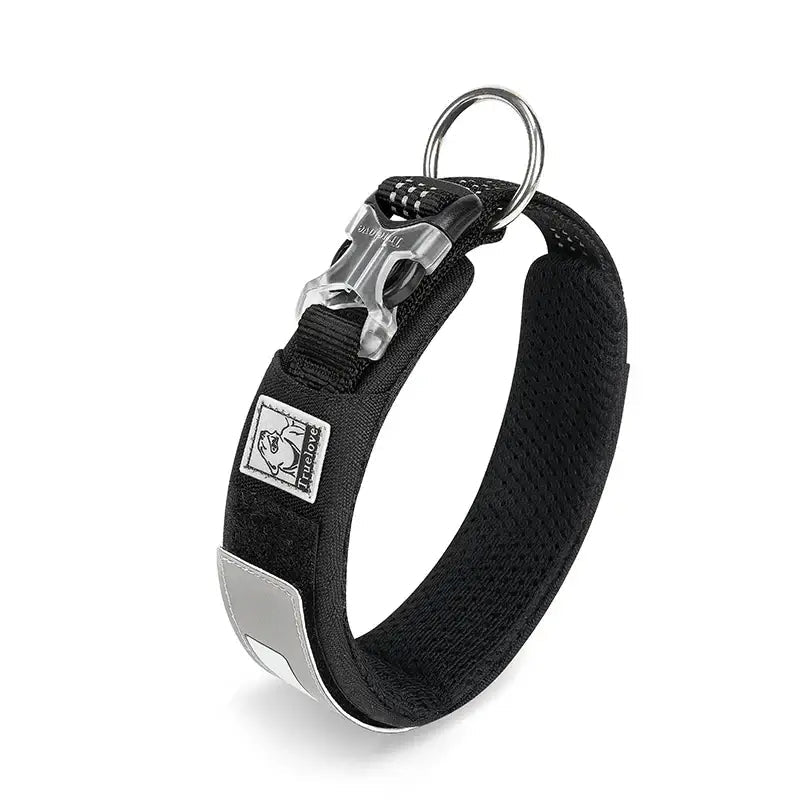 Collier pour chien en nylon Cordura avec patch personnalisable, boucle en métal et bande réfléchissante