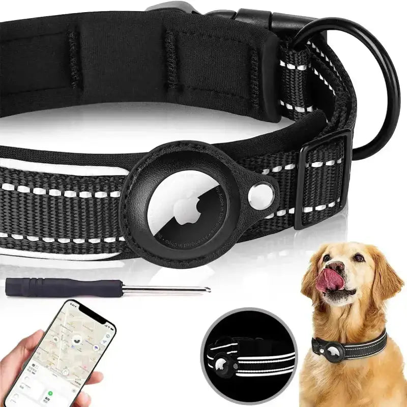 Collier pour chien réfléchissant avec emplacement AirTag, collier GPS chien compatible AirTag
