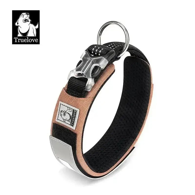 Collier chien Truelove en nylon Cordura rose avec patch personnalisable et boucle en métal