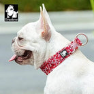 Collier chien motif floral rouge coquelicot en coton duraflex ultra-résistante