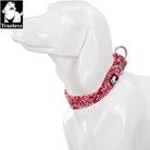 Collier chien motif floral rouge avec D-ring en métal, en coton durable Truelove