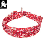 Collier chien motif floral rouge coquelicot en coton avec D-ring en métal durable