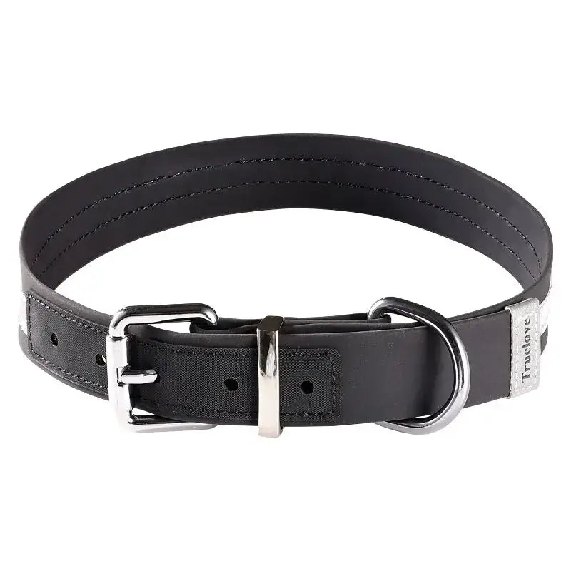 Collier pour chien Truelove en cuir noir avec bande réfléchissante et zinc anti-rouille