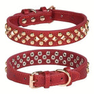 Collier clouté pour chien style vintage en simili cuir rouge avec studs dorés