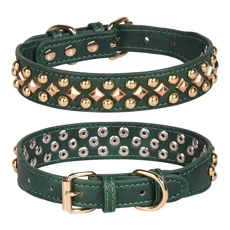 Deux colliers en simili cuir pour chien avec clous décoratifs style vintage robuste