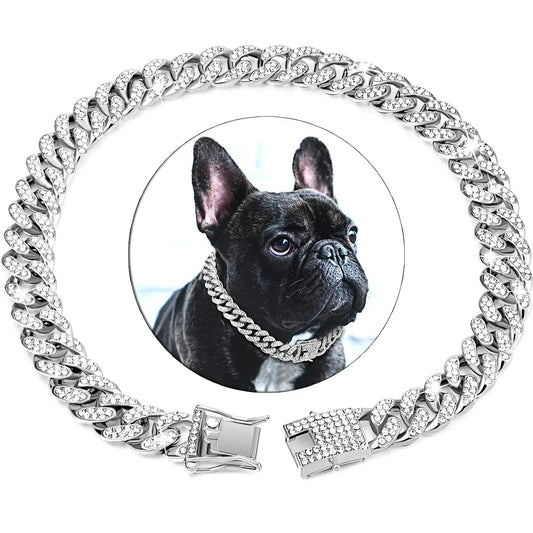 Collier Cubain avec Strass Attache Rapide, convient aux chiens, est-il sparkling argenté
