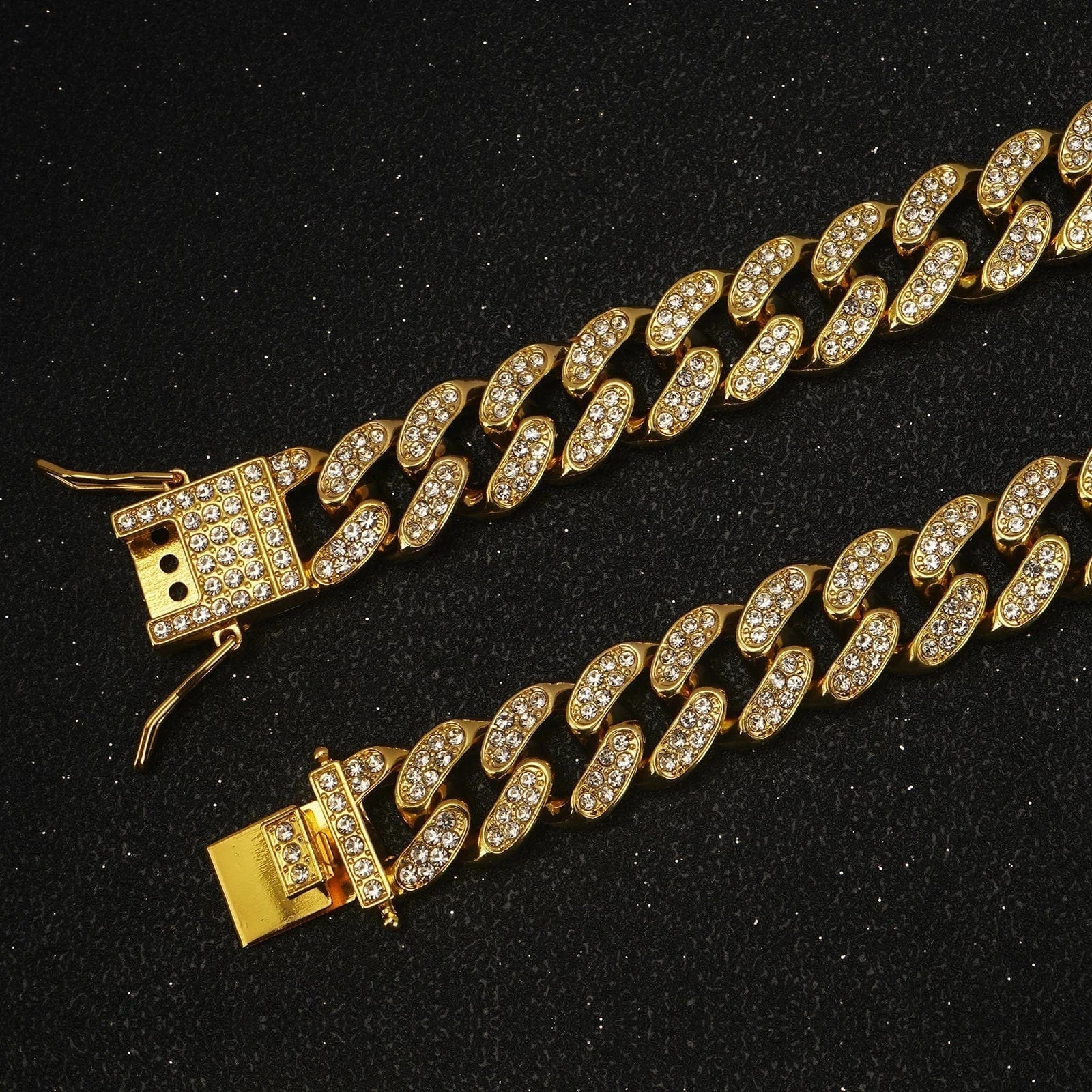 Collier Cubain avec Strass, orné de or et diamants, convient aux styles chic