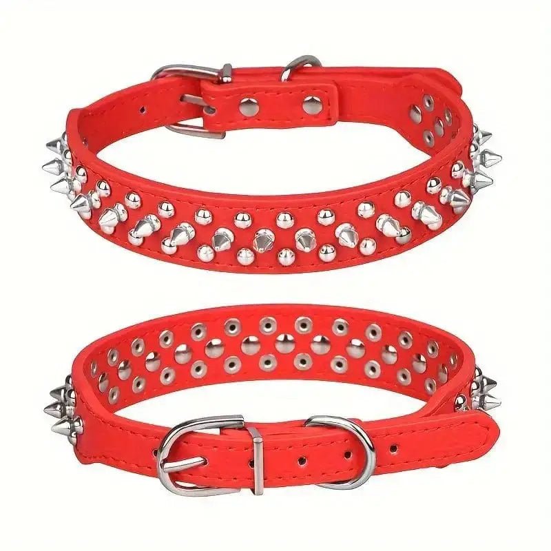 Collier en cuir clouté rouge pour chien, style vintage, avec effet brillant, idéal comme collier tendance pour chien