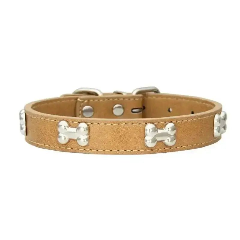 Collier cuir décoratif pour chien avec motifs en métal et accents os pour petit chien