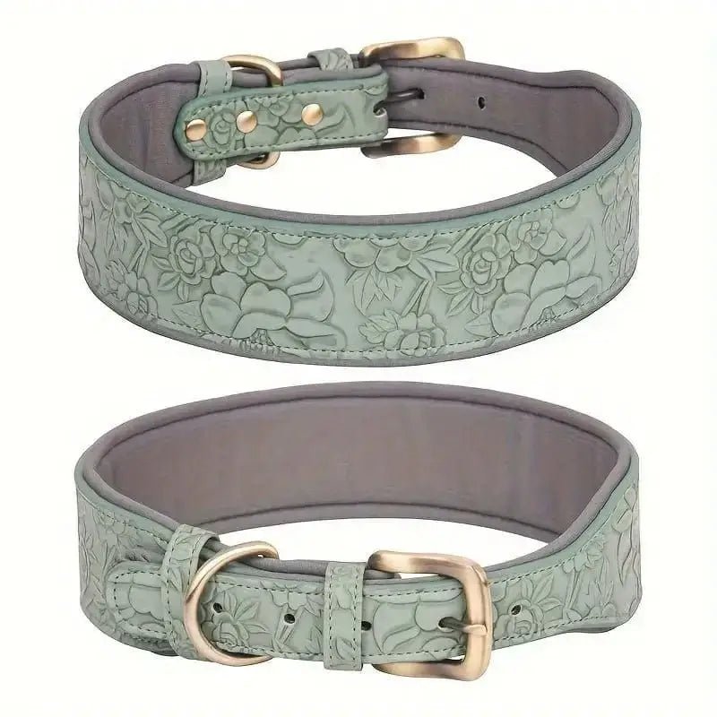 Collier cuir grand motif gravé pour chien, style rustique chic et texture élégante