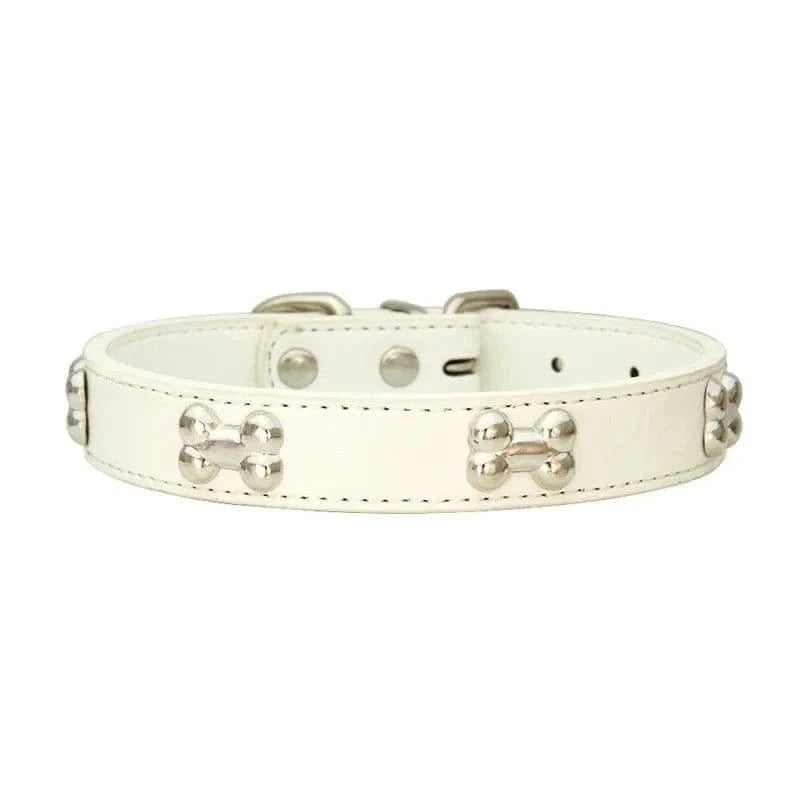 Collier en cuir avec motifs OS et accents os, résistant aux intempéries pour chiens adultes